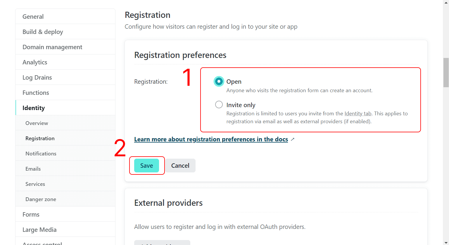 Setting up the registration preferences